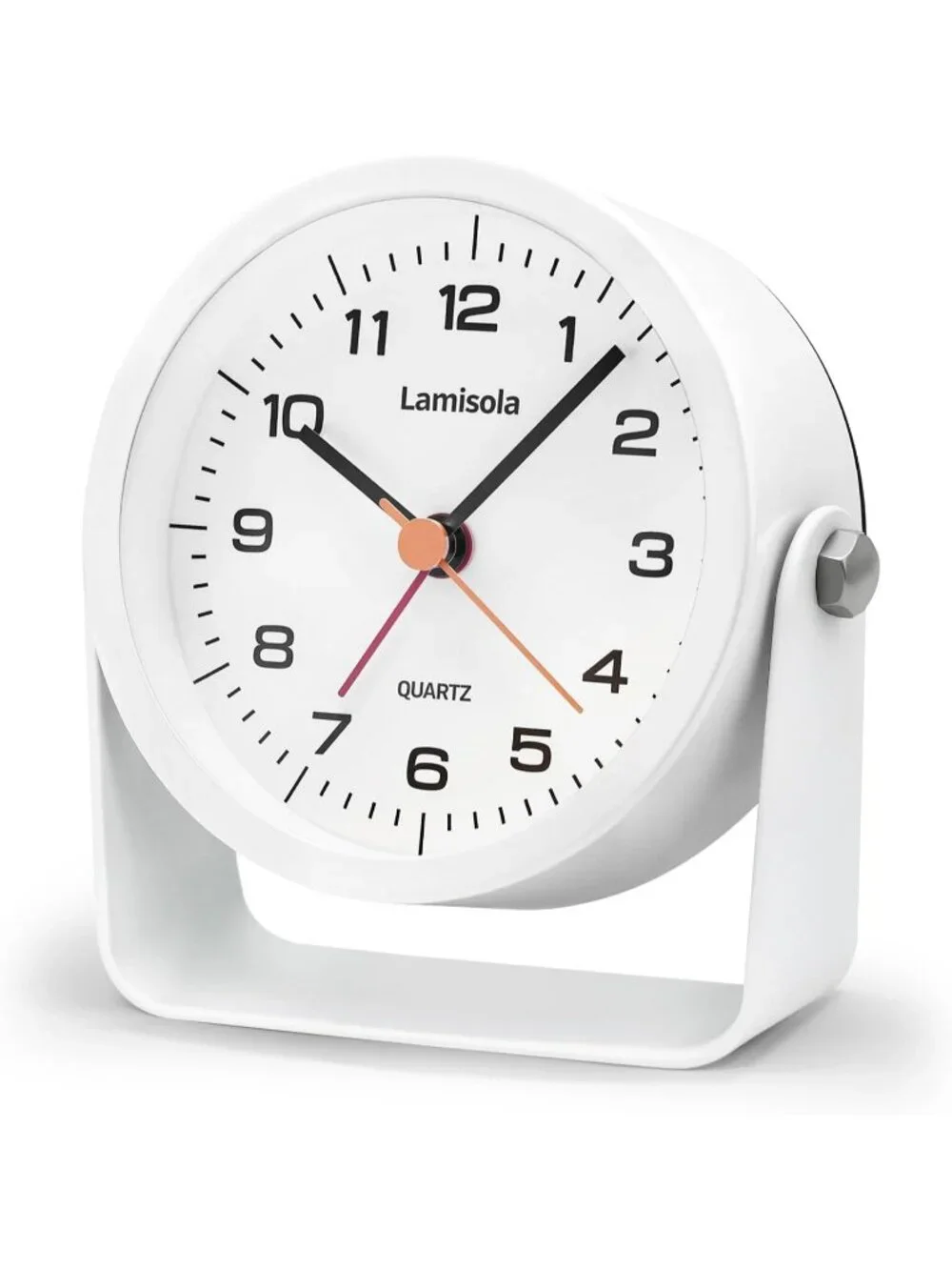 Home White Analog Quartz Battery Vintage Operated Silent Small Desk Alarm Clock